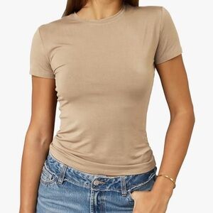 Khaki Slim Fit Crew Neck Tee